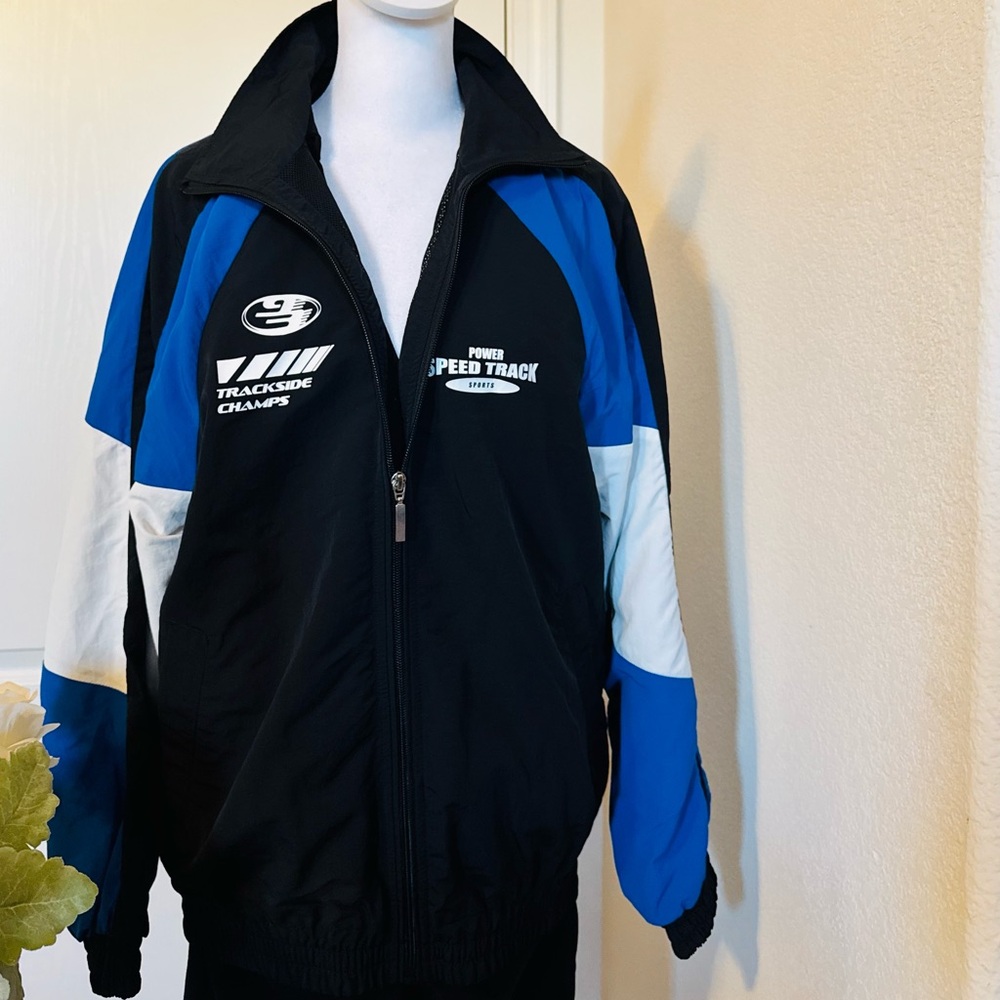NEW DIVIDED H&M Blue and Black Trackside Champs Jacket